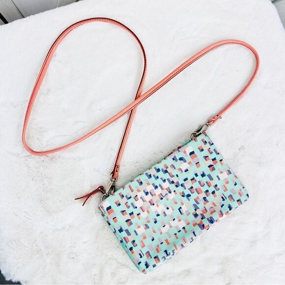 Fossil Printed Crossbody Wallet Minibag Mint Coral - Picture 1 of 12
